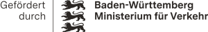 Das Logo des Ministerium für Verkehr Baden Württemberg zeigt drei schreitende schwarze Löwen mit roten Zungen